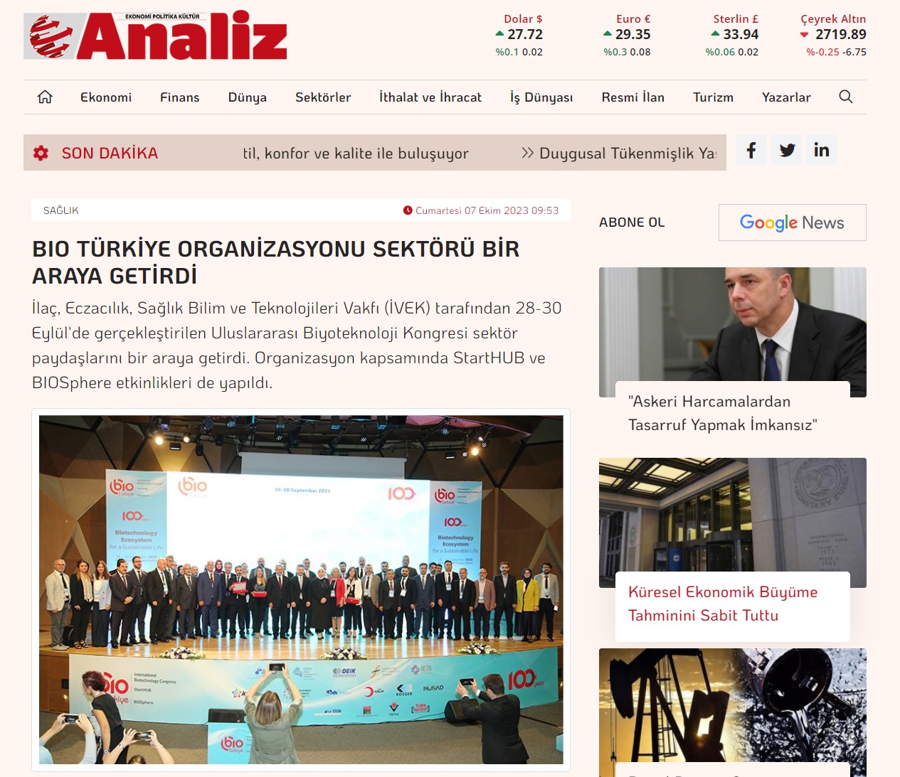  Analiz Gazetesi'nin BIO Türkiye Haberi 