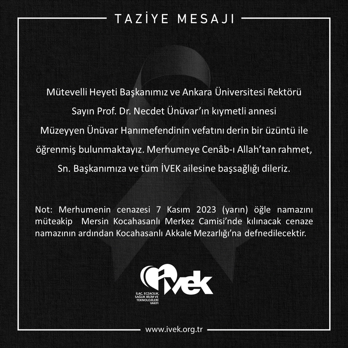  Vefat ve Taziye Duyurusu 